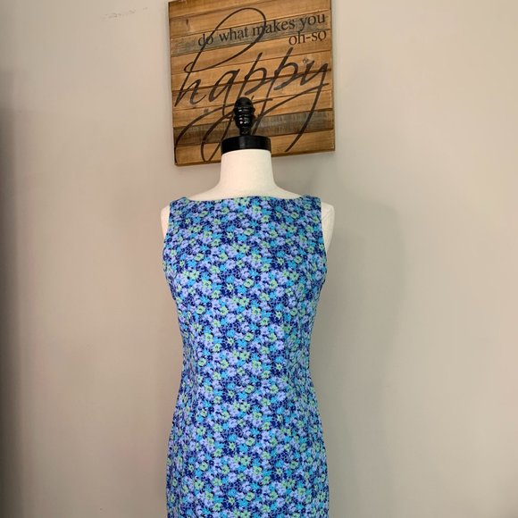 Floral Print Sleeveless Knee Length Dress High Neck Pencil Shift Sheath Size 5/6 - Picture 15 of 15